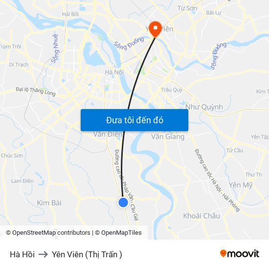 Hà Hồi to Yên Viên (Thị Trấn ) map