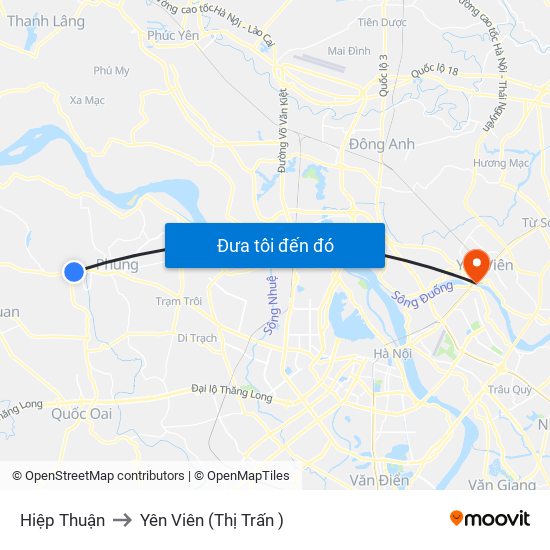 Hiệp Thuận to Yên Viên (Thị Trấn ) map