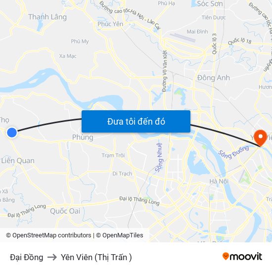 Đại Đồng to Yên Viên (Thị Trấn ) map