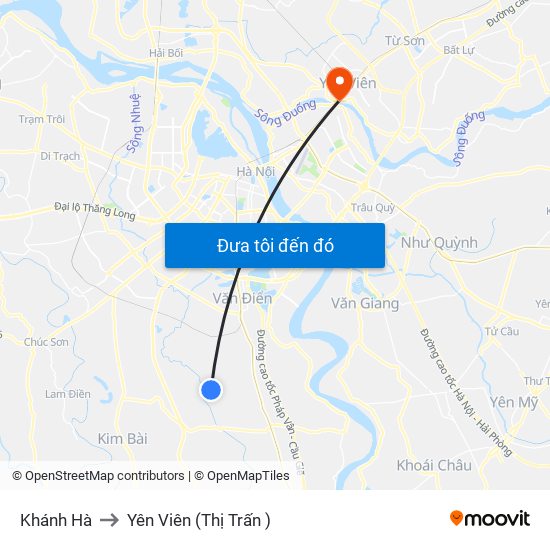 Khánh Hà to Yên Viên (Thị Trấn ) map