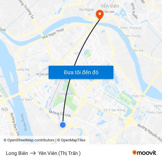 Long Biên to Yên Viên (Thị Trấn ) map