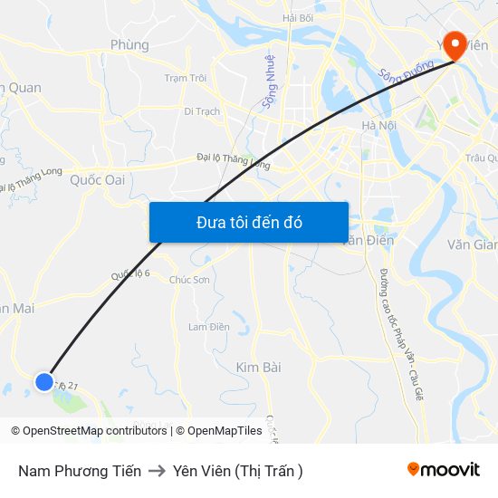 Nam Phương Tiến to Yên Viên (Thị Trấn ) map