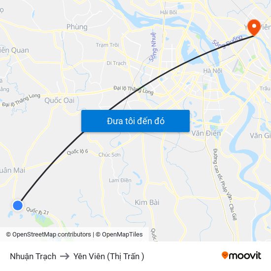 Nhuận Trạch to Yên Viên (Thị Trấn ) map