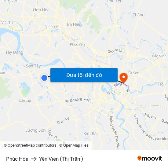 Phúc Hòa to Yên Viên (Thị Trấn ) map