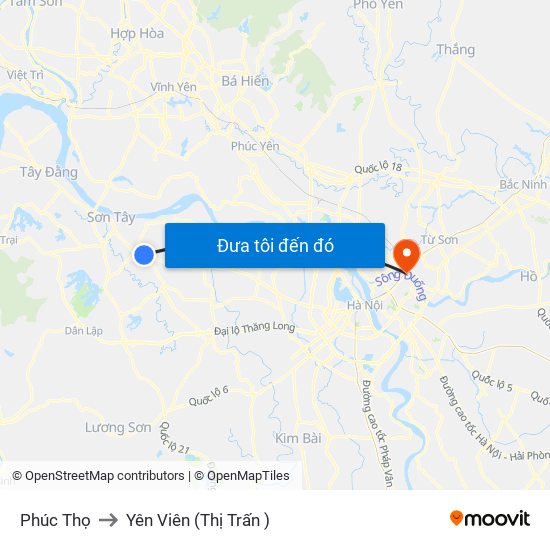 Phúc Thọ to Yên Viên (Thị Trấn ) map