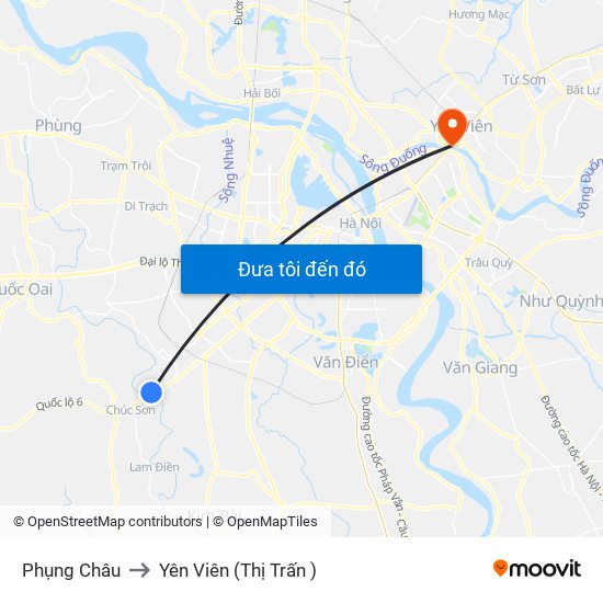 Phụng Châu to Yên Viên (Thị Trấn ) map