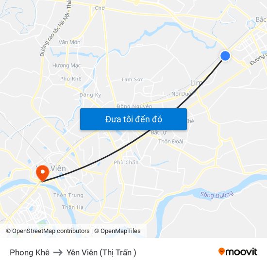 Phong Khê to Yên Viên (Thị Trấn ) map