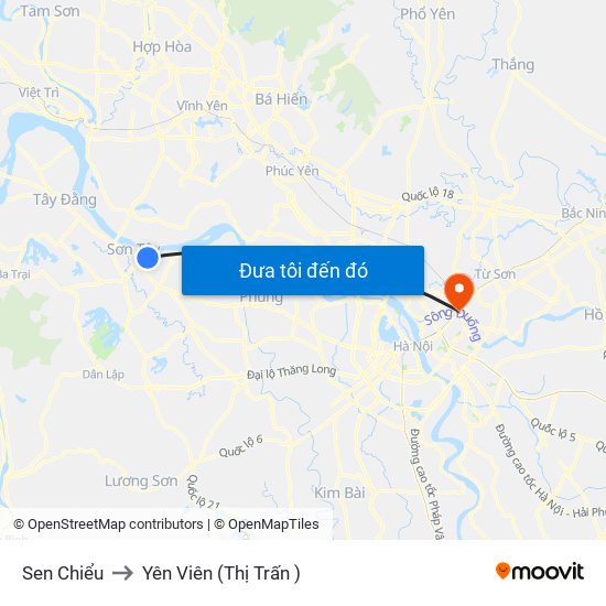 Sen Chiểu to Yên Viên (Thị Trấn ) map