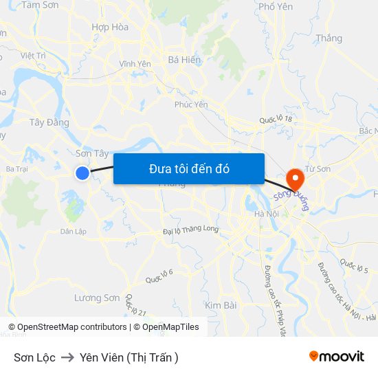 Sơn Lộc to Yên Viên (Thị Trấn ) map