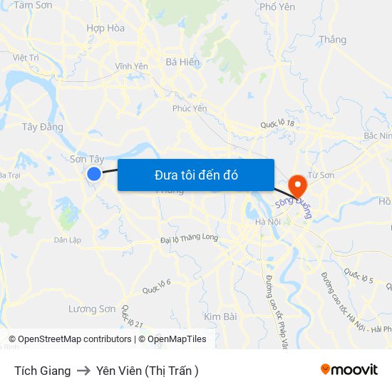 Tích Giang to Yên Viên (Thị Trấn ) map