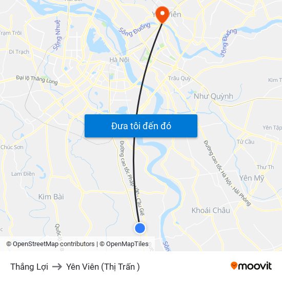 Thắng Lợi to Yên Viên (Thị Trấn ) map