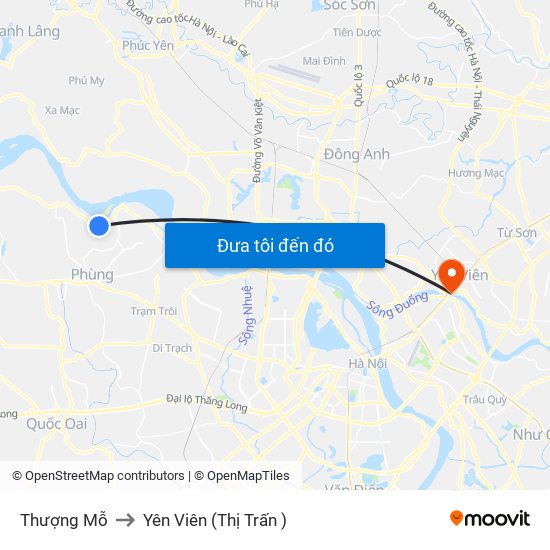 Thượng Mỗ to Yên Viên (Thị Trấn ) map