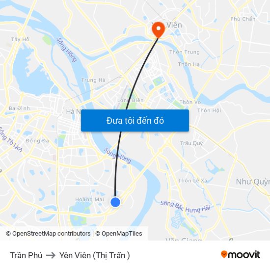 Trần Phú to Yên Viên (Thị Trấn ) map