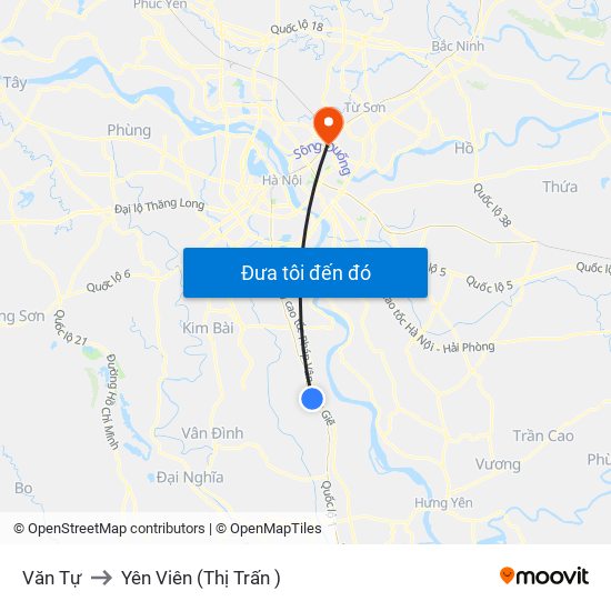 Văn Tự to Yên Viên (Thị Trấn ) map