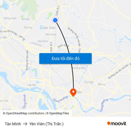 Tân Minh to Yên Viên (Thị Trấn ) map
