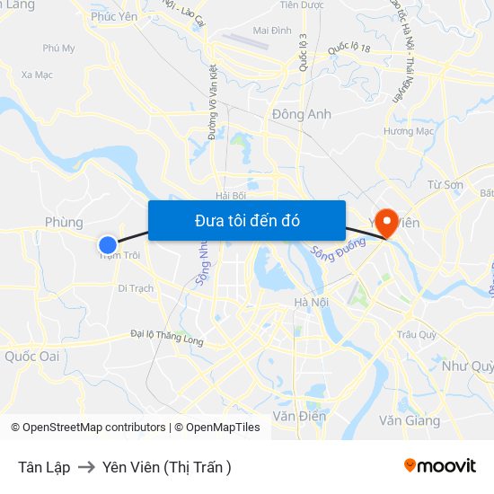 Tân Lập to Yên Viên (Thị Trấn ) map