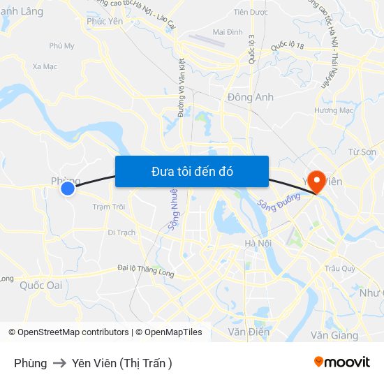 Phùng to Yên Viên (Thị Trấn ) map