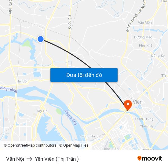 Vân Nội to Yên Viên (Thị Trấn ) map