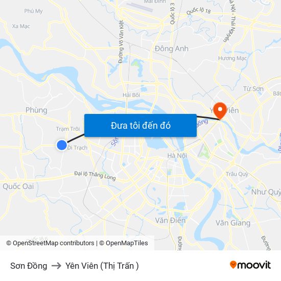Sơn Đồng to Yên Viên (Thị Trấn ) map