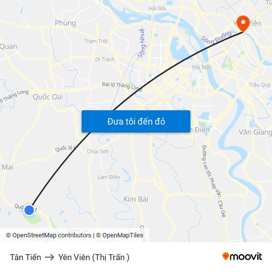 Tân Tiến to Yên Viên (Thị Trấn ) map