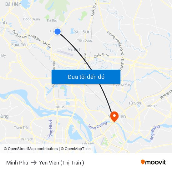 Minh Phú to Yên Viên (Thị Trấn ) map