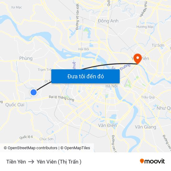 Tiền Yên to Yên Viên (Thị Trấn ) map