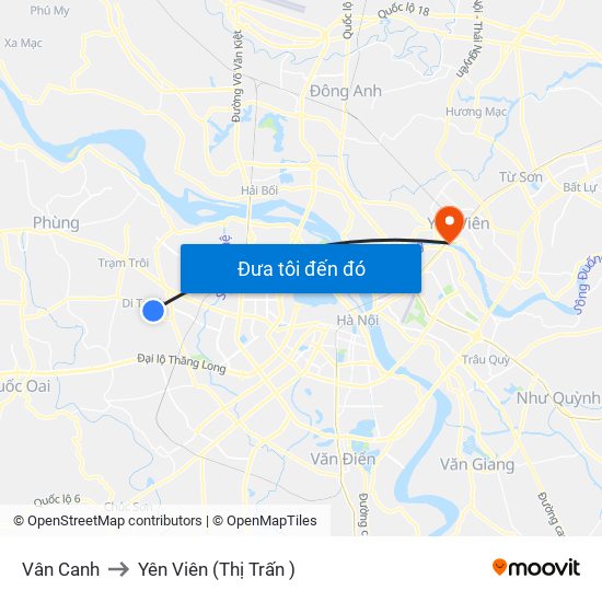 Vân Canh to Yên Viên (Thị Trấn ) map