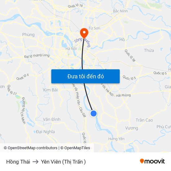 Hồng Thái to Yên Viên (Thị Trấn ) map