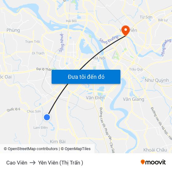 Cao Viên to Yên Viên (Thị Trấn ) map