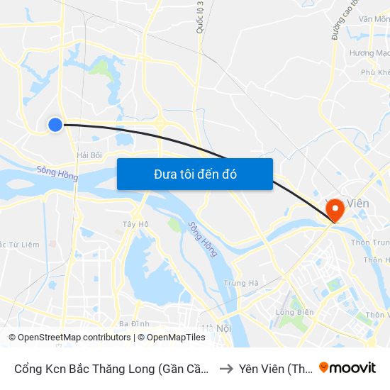 Cổng Kcn Bắc Thăng Long (Gần Cầu Vượt Bộ Hành) to Yên Viên (Thị Trấn ) map