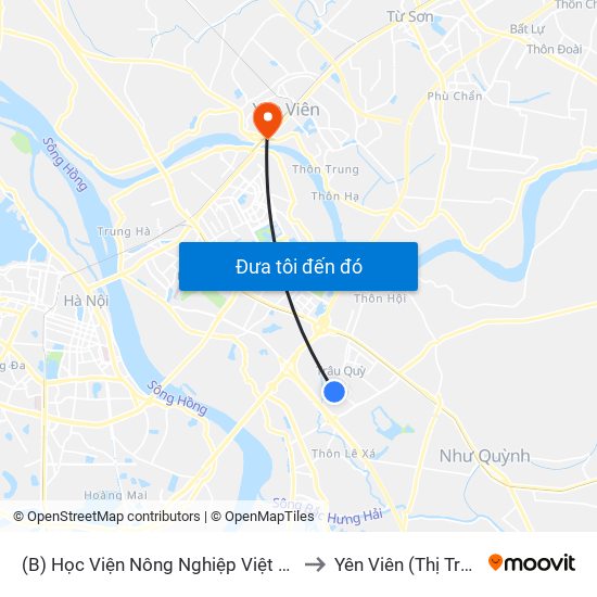 (B) Học Viện Nông Nghiệp Việt Nam to Yên Viên (Thị Trấn ) map