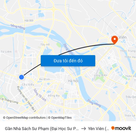 Gần Nhà Sách Sư Phạm (Đại Học Sư Phạm Hà Nội) - 136 Xuân Thủy to Yên Viên (Thị Trấn ) map