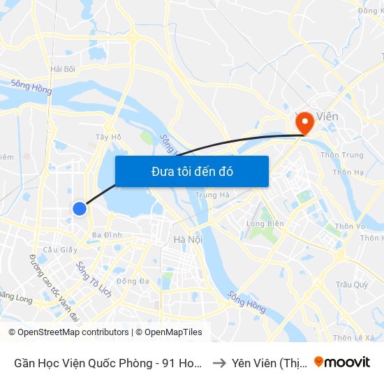 Gần Học Viện Quốc Phòng - 91 Hoàng Quốc Việt to Yên Viên (Thị Trấn ) map