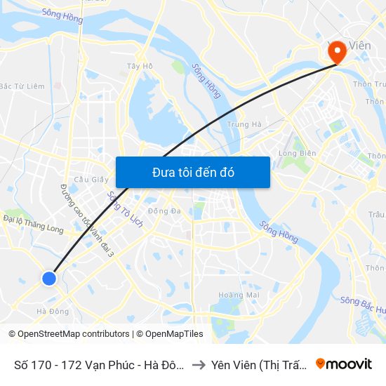 Số 170 - 172 Vạn Phúc - Hà Đông to Yên Viên (Thị Trấn ) map