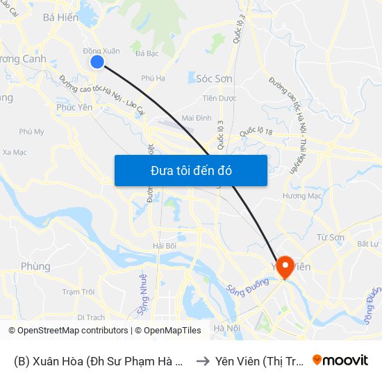 (B) Xuân Hòa (Đh Sư Phạm Hà Nội 2) to Yên Viên (Thị Trấn ) map