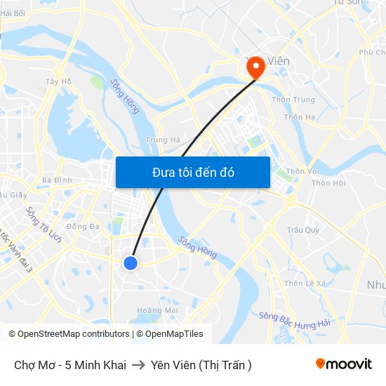 Chợ Mơ - 5 Minh Khai to Yên Viên (Thị Trấn ) map