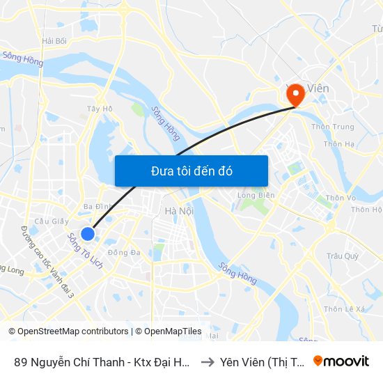 89 Nguyễn Chí Thanh - Ktx Đại Học Luật to Yên Viên (Thị Trấn ) map