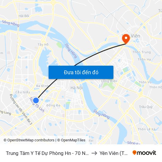 Trung Tâm Y Tế Dự Phòng Hn - 70 Nguyễn Chí Thanh to Yên Viên (Thị Trấn ) map