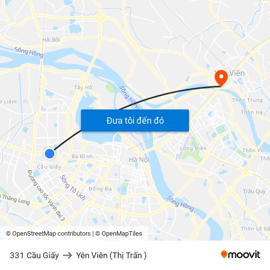 331 Cầu Giấy to Yên Viên (Thị Trấn ) map