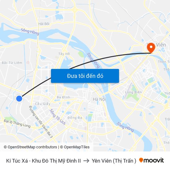 Kí Túc Xá - Khu Đô Thị Mỹ Đình II to Yên Viên (Thị Trấn ) map