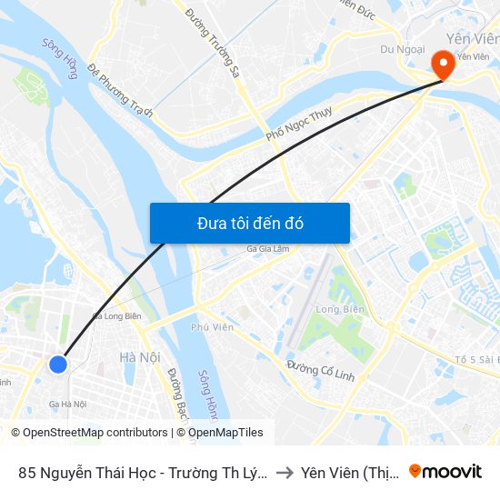 85 Nguyễn Thái Học - Trường Th Lý Thường Kiệt to Yên Viên (Thị Trấn ) map
