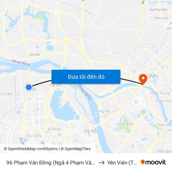 96 Phạm Văn Đồng (Ngã 4 Phạm Văn Đồng - Xuân Đỉnh) to Yên Viên (Thị Trấn ) map