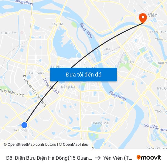 Đối Diện Bưu Điện Hà Đông(15 Quang Trung Hà Đông) to Yên Viên (Thị Trấn ) map