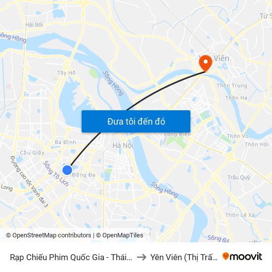 Rạp Chiếu Phim Quốc Gia - Thái Hà to Yên Viên (Thị Trấn ) map