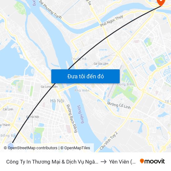 Công Ty In Thương Mại & Dịch Vụ Ngân Hàng - Số 10 Chùa Bộc to Yên Viên (Thị Trấn ) map