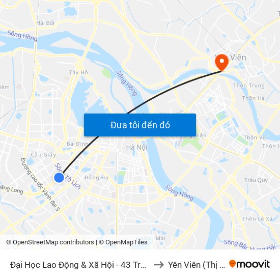 Đại Học Lao Động & Xã Hội - 43 Trần Duy Hưng to Yên Viên (Thị Trấn ) map