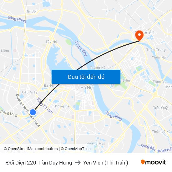 Đối Diện 220 Trần Duy Hưng to Yên Viên (Thị Trấn ) map