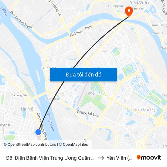 Đối Diện Bệnh Viện Trung Ương Quân Đội 108 - Trần Hưng Đạo to Yên Viên (Thị Trấn ) map