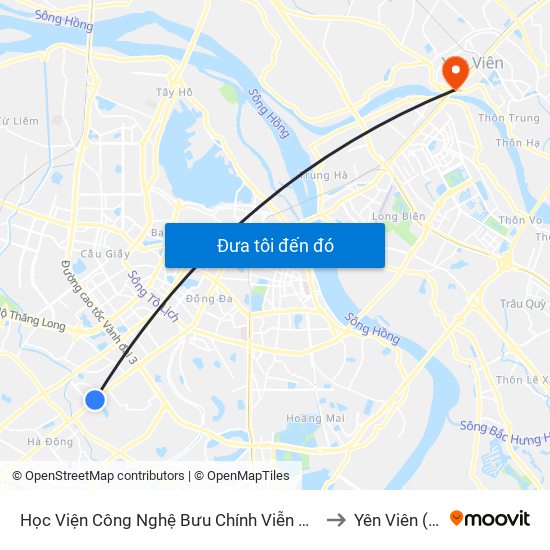 Học Viện Công Nghệ Bưu Chính Viễn Thông - Trần Phú (Hà Đông) to Yên Viên (Thị Trấn ) map