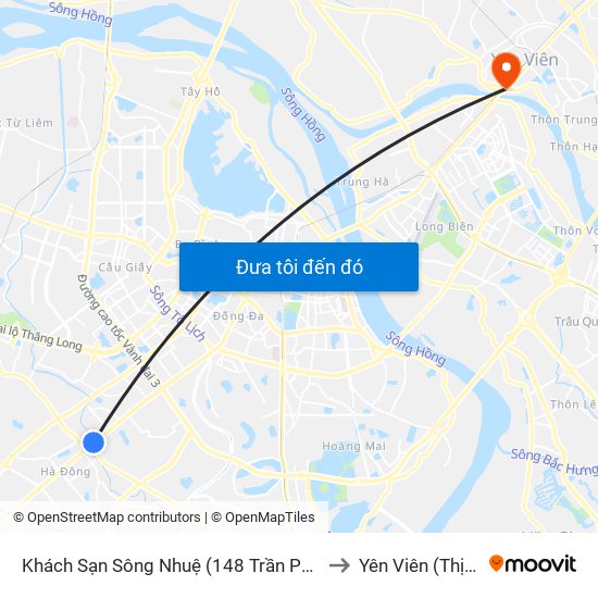 Khách Sạn Sông Nhuệ (148 Trần Phú- Hà Đông) to Yên Viên (Thị Trấn ) map